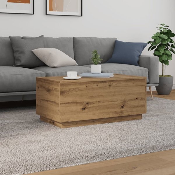 vidaXL Τραπεζάκι καφέ με LED φωτισμό, artisan δρυς, 90x50x40 εκ
