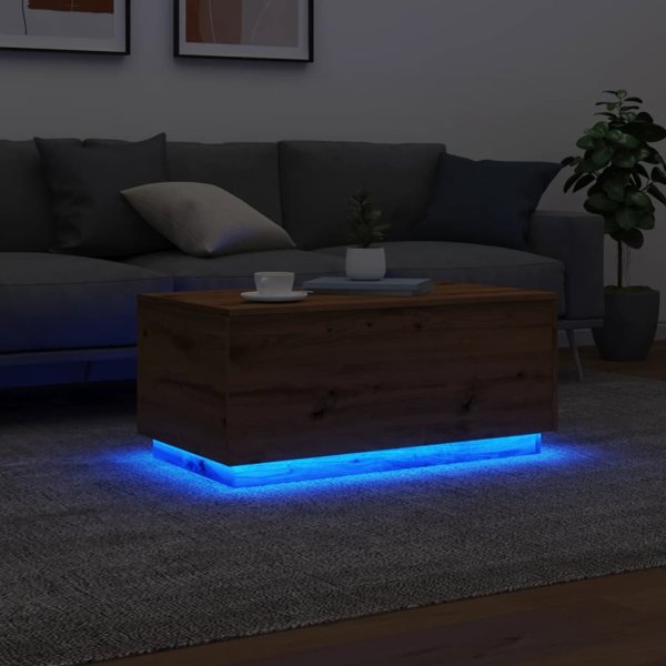 vidaXL Τραπεζάκι καφέ με LED φωτισμό, artisan δρυς, 90x50x40 εκ
