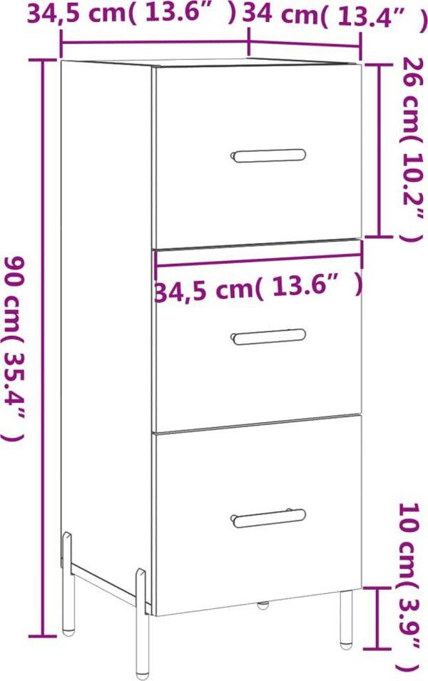 vidaXL Ντουλάπι, λευκό γυαλιστερό, 34,5x34x90 εκ, ξυλώδες υλικό