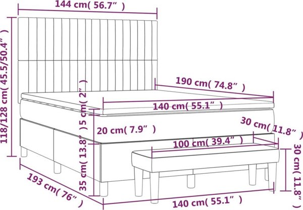 vidaXL Κοντινενταλ κρεβάτι με στρώμα, ταουπ, ύφασμα, 140x190 εκ
