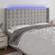 vidaXL Zaglowek do lozka z LED, jasnoszary, 163x16x118/128 cm, tkanina