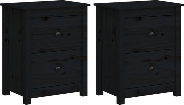 vidaXL vidaXL Szafki nocne, 2 szt, czarne, 50x35x61,5 cm, lite drewno sosnowe