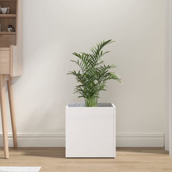 vidaXL Λευκή γυαλιστερή κασπό, 40x40x40 cm, υλικό από ινώδες ξύλο