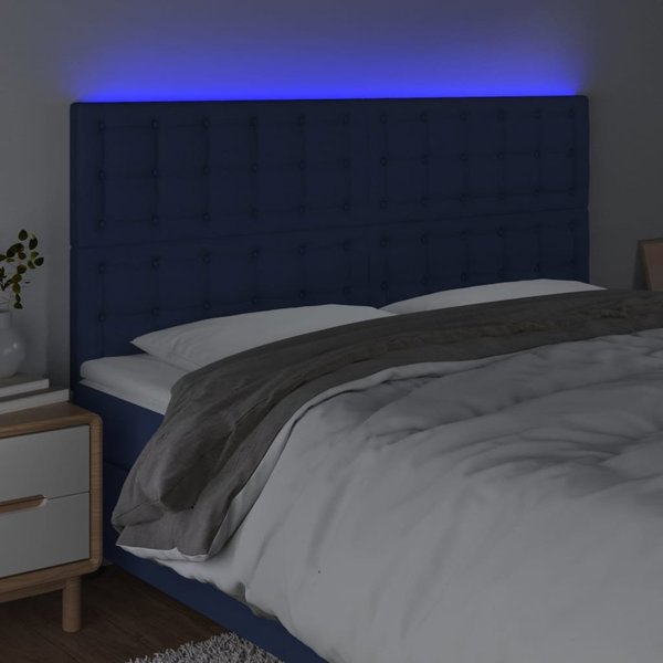vidaXL Κεφαλάρι για κρεβάτι με LED, μπλε, 200x5x118/128 εκ, ύφασμα