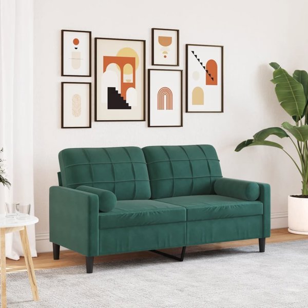 vidaXL 2-osobowa sofa z poduszkami, ciemnozielona, 140 cm, aksamit