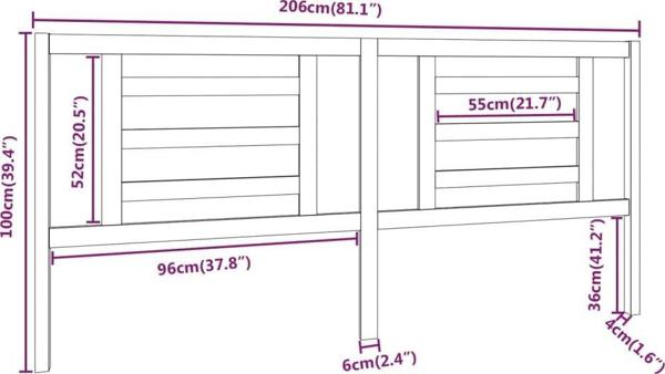 vidaXL Προσκέφαλο κρεβατιού 206x4x100 cm, μασίφ ξύλο πεύκου