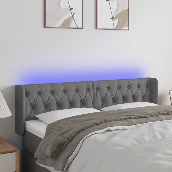 vidaXL Κεφαλάρι κρεβατιού με LED, σκούρο γκρι, 163x16x78/88 εκ., υφασμάτινο