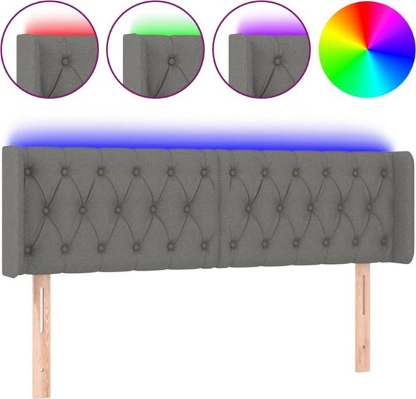vidaXL Κεφαλάρι κρεβατιού με LED, σκούρο γκρι, 163x16x78/88 εκ., υφασμάτινο