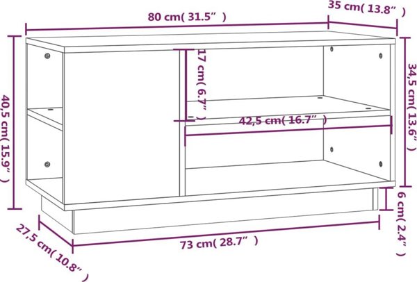 vidaXL Szafka pod telewizor, szara, 80x35x40,5 cm, lite drewno sosnowe