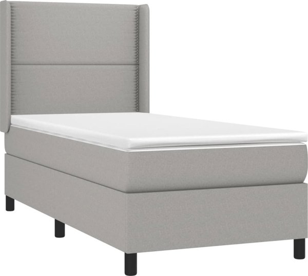vidaXL Κρεβάτι kontynentalne με στρώμα, ανοιχτό γκρι, 90x200 cm, ύφασμα