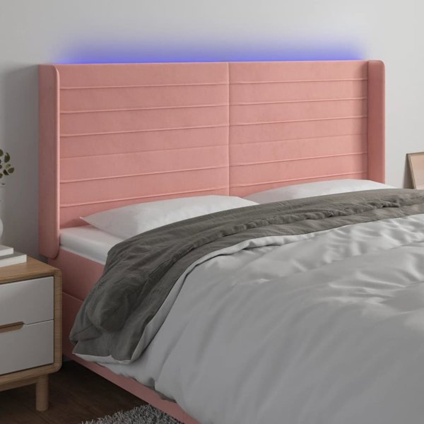vidaXL Κεφαλαρι κρεβατιου με LED, ροζινο, 183x16x118/128 cm, βελουδο