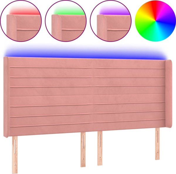vidaXL Κεφαλαρι κρεβατιου με LED, ροζινο, 183x16x118/128 cm, βελουδο