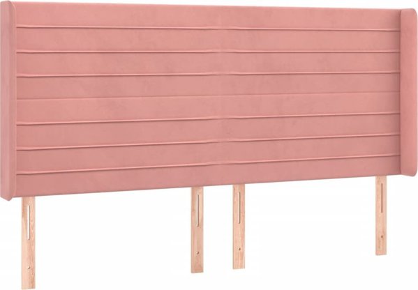 vidaXL Κεφαλαρι κρεβατιου με LED, ροζινο, 183x16x118/128 cm, βελουδο