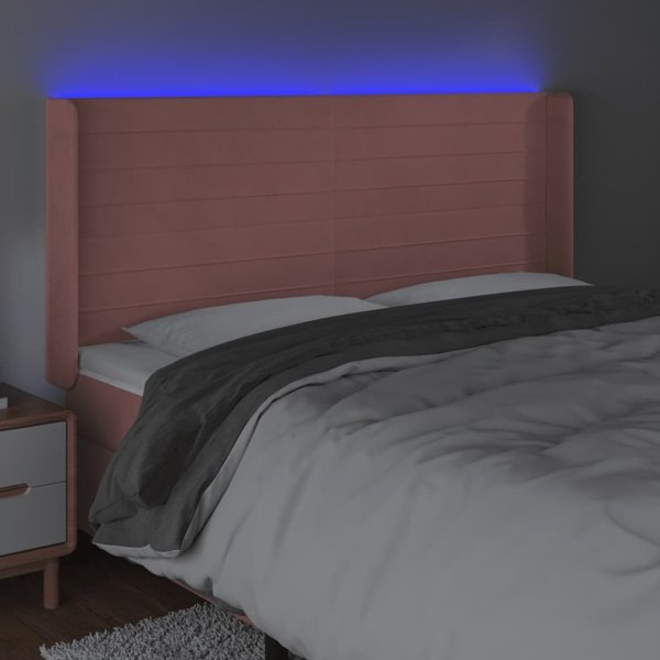 vidaXL Κεφαλαρι κρεβατιου με LED, ροζινο, 183x16x118/128 cm, βελουδο