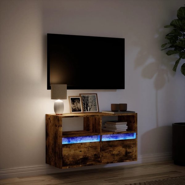 vidaXL Επιτοίχια μονάδα τηλεόρασης με LED, καπνιστό δρυς, 80x31x45 εκ.