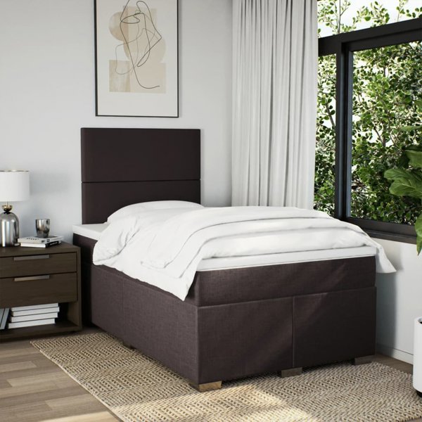 vidaXL Κρεβάτι Continental με Στρώμα, Καφέ, Υφασμάτινο, 120x200 cm
