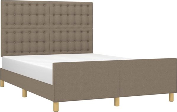 vidaXL Rama lozka z zaglowkiem, taupe, 140x190 cm, obita tkanina