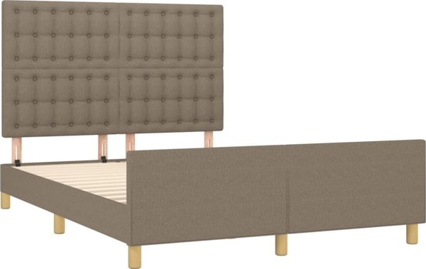 vidaXL Rama lozka z zaglowkiem, taupe, 140x190 cm, obita tkanina