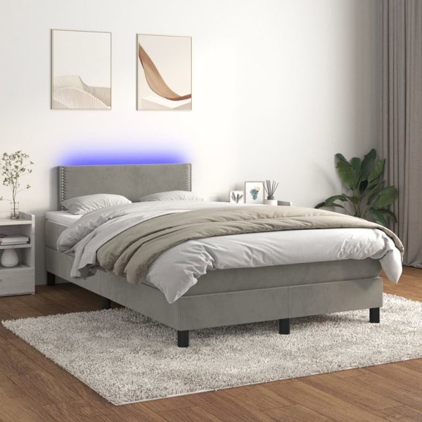 vidaXL Λουτζκό κοντινεντάλ με στρώμα και LED, γκρι, βελούδο, 120x200 cm