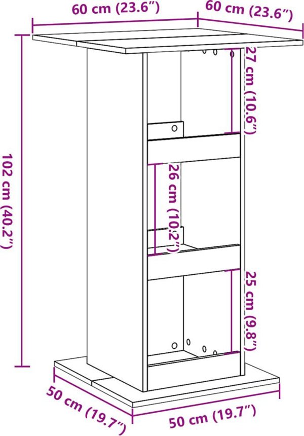 vidaXL Μπαρ τραπέζι με ράφια γκρι δρυς Sonoma 60x60x102 εκ.
