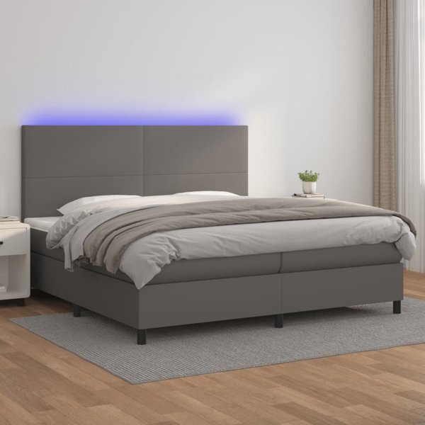 vidaXL Κρεβάτι κοντινενταλ με στρώμα και LED γκρι οικοδερμα 200x200cm