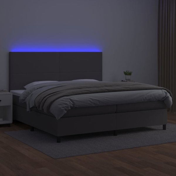 vidaXL Κρεβάτι κοντινενταλ με στρώμα και LED γκρι οικοδερμα 200x200cm