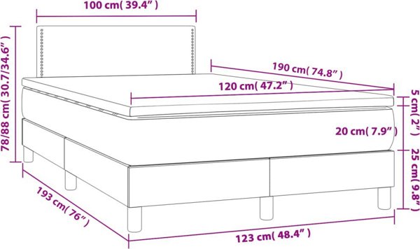 vidaXL Κρεβάτι κοντινεντάλ με στρώμα, ροζ, 120x190 cm, βελούδο