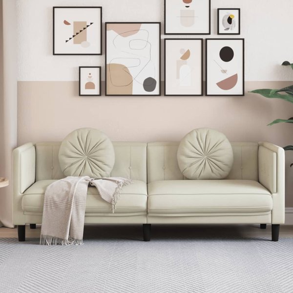 vidaXL Sofa 3-osobowa z poduszkami, kremowa, aksamit