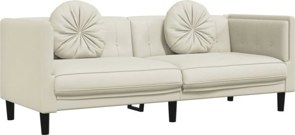 vidaXL Sofa 3-osobowa z poduszkami, kremowa, aksamit