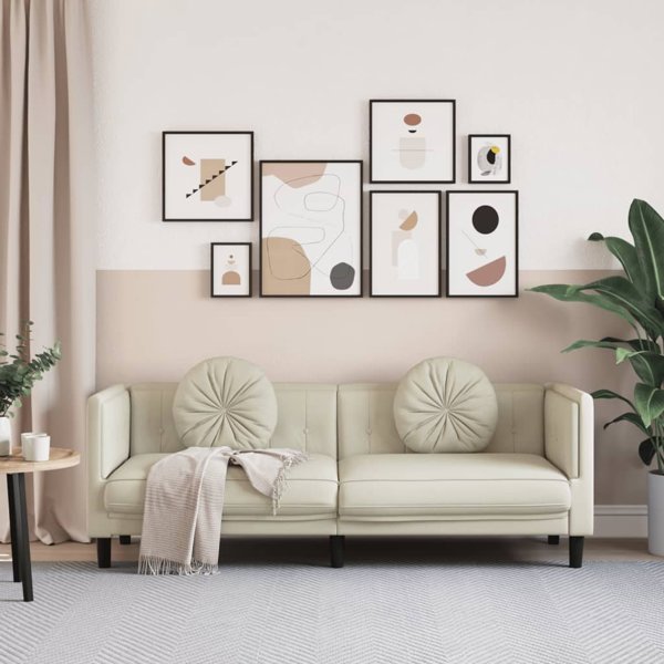 vidaXL Sofa 3-osobowa z poduszkami, kremowa, aksamit