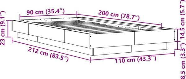 vidaXL Σκελετός Κρεβατιού Sonoma Γκρι Δρυς 90x200 εκ από Ξύλο