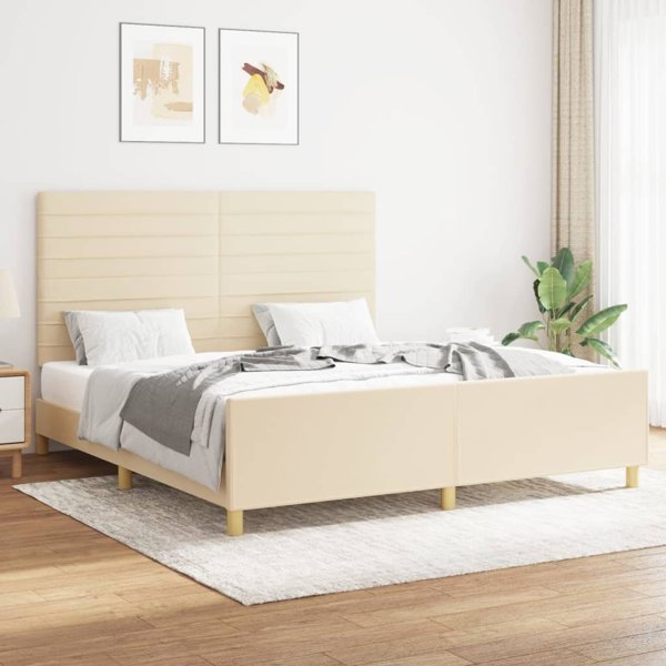 vidaXL Rama κρεβατιού με κεφαλάρι, κρεμ, 160x200 εκ., επενδεδυμένη με ύφασμα