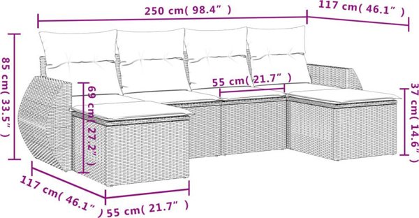 vidaXL Σετ Επίπλων Κήπου 6 Τεμαχίων με Μαξιλάρια Καφέ - Σετ Εξωτερικού Χώρου