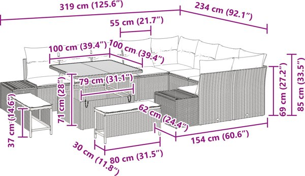 vidaXL Σετ Καναπέδων Κήπου 12 Τεμαχίων, Γκρι Χρώμα
