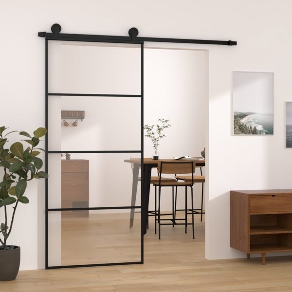 vidaXL Drzwi przesuwne z osprzetem 90x205 cm szklo ESG i aluminium