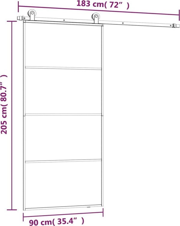 vidaXL Drzwi przesuwne z osprzetem 90x205 cm szklo ESG i aluminium