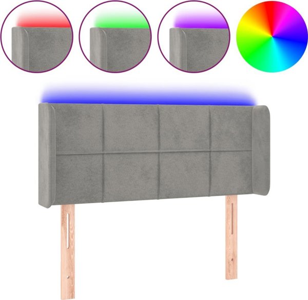 vidaXL Κεφαλάρι για κρεβάτι με LED, ανοιχτό γκρι, 93x16x78/88 εκ, βελούδο