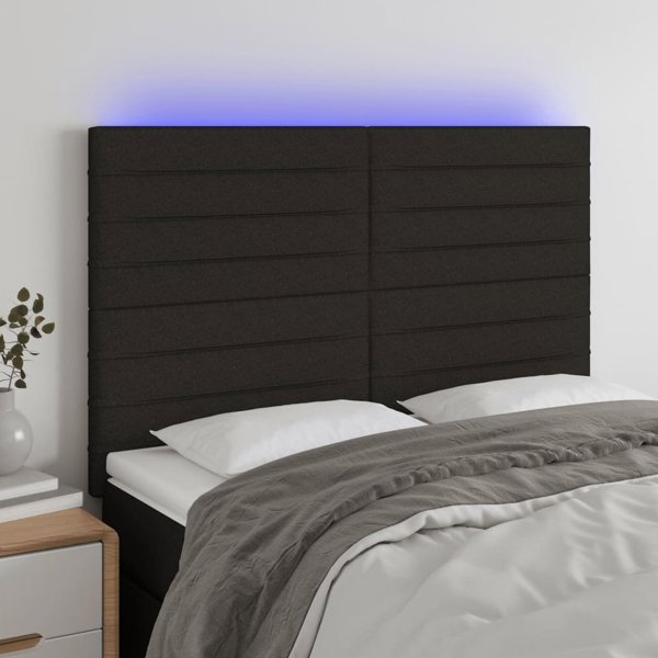 vidaXL Κεφαλαρι κρεβατιου με LED μαυρο υφασμα 144x5x118/128 εκ.