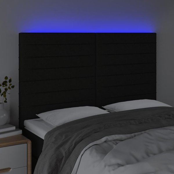 vidaXL Κεφαλαρι κρεβατιου με LED μαυρο υφασμα 144x5x118/128 εκ.