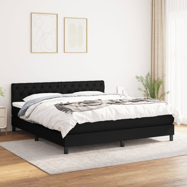 vidaXL Κρεβάτι κοντινένταλ με στρώμα μαύρο 160x200 εκ από ύφασμα