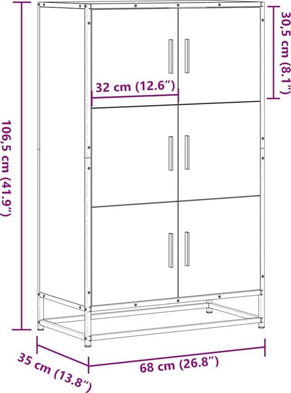 vidaXL Ψηλή Ντουλάπα, Χρώμα Καπνιστή Δρυς, 68x35x106,5 εκ.