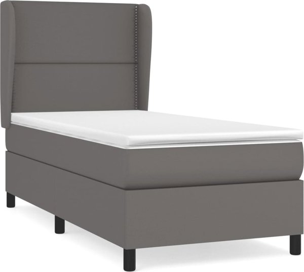 vidaXL Κρεβάτι continental με στρώμα, γκρι, οικολογικό δέρμα 90x200 cm