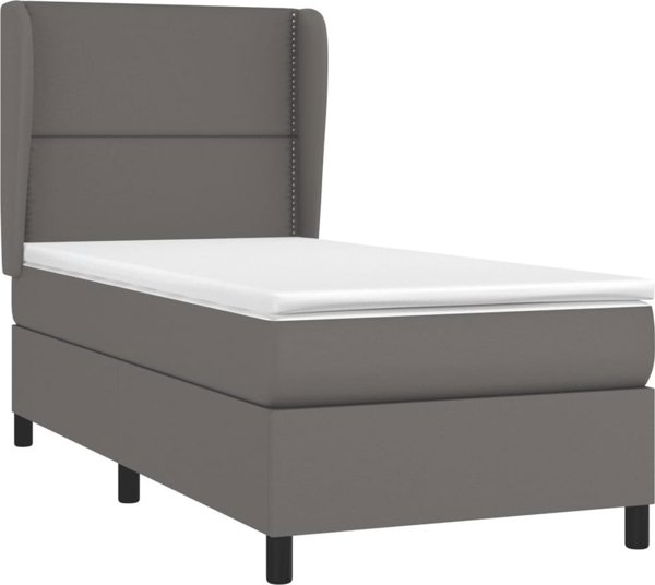 vidaXL Κρεβάτι continental με στρώμα, γκρι, οικολογικό δέρμα 90x200 cm