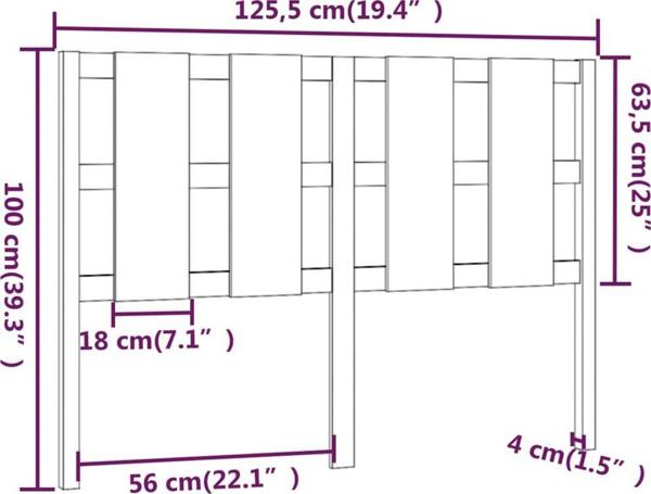Κεφαλάρι κρεβατιού vidaXL μαύρο 125,5x4x100 cm από μασίφ ξύλο πεύκου