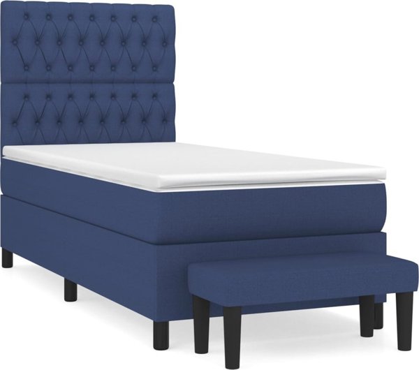 vidaXL Λευκό Κρεβάτι Continental με Στρώμα, Μπλε, Υφασμάτινο, 90x200 cm