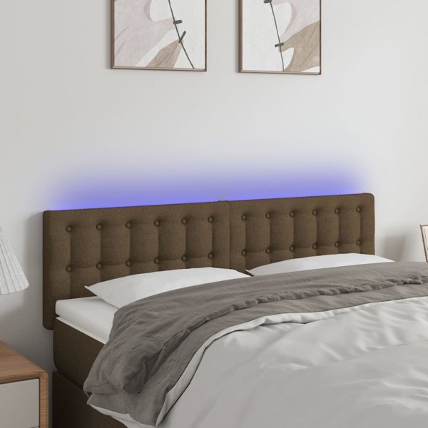vidaXL Κεφαλάρι κρεβατιού με LED, σκούρο καφέ, ύφασμα 144x5x78/88 εκ.