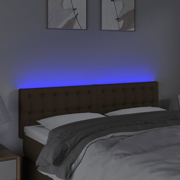 vidaXL Κεφαλάρι κρεβατιού με LED, σκούρο καφέ, ύφασμα 144x5x78/88 εκ.
