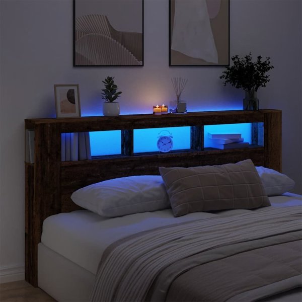 vidaXL Κεφαλάρι Κρεβατιού με Φωτισμό LED, από Παλαιό Ξύλο, 200x18,5x103,5 εκ.