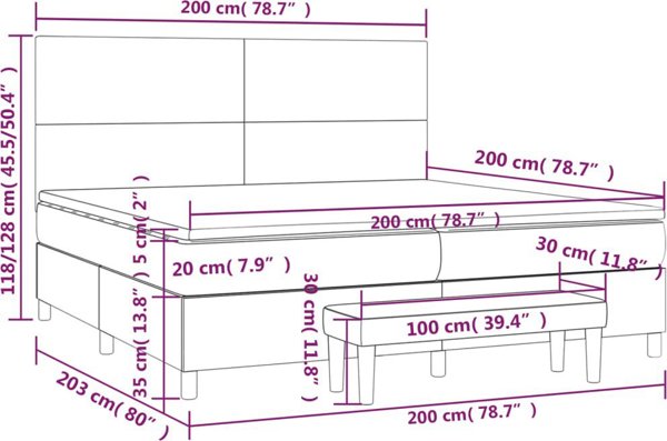 vidaXL Κρεβάτι kontynentalne με στρώμα, σκούρο γκρι βελούδο, 200x200 cm