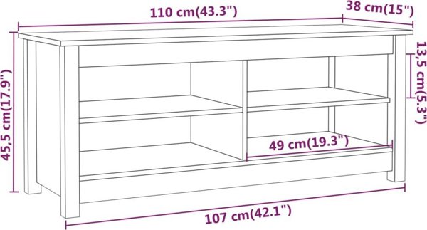 vidaXL vidaXL Szafka na buty, 110x38x45,5 cm, lite drewno sosnowe